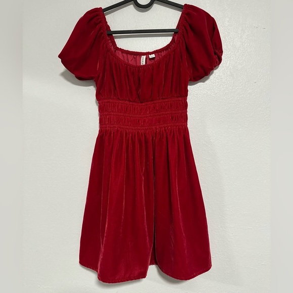 Janie and Jack red Velvet Puff Sleeve Dress Sz 10 - Picture 3 of 5